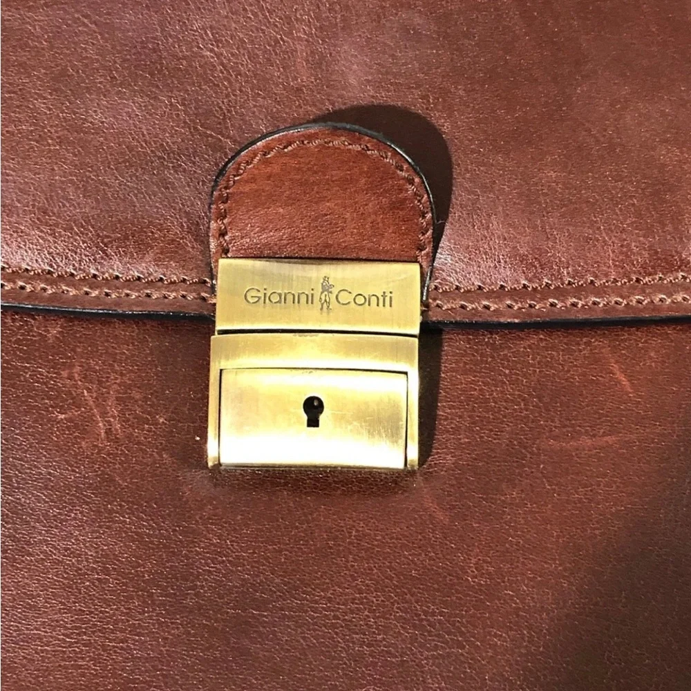 Gianni Conti Vera Pelle Genuine Leather Briefcase Messenger Bag With Key